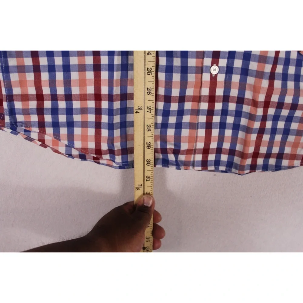 Banana Republic Men Blue Casual Button Down Plaid Long Sleeve Collar Size Large